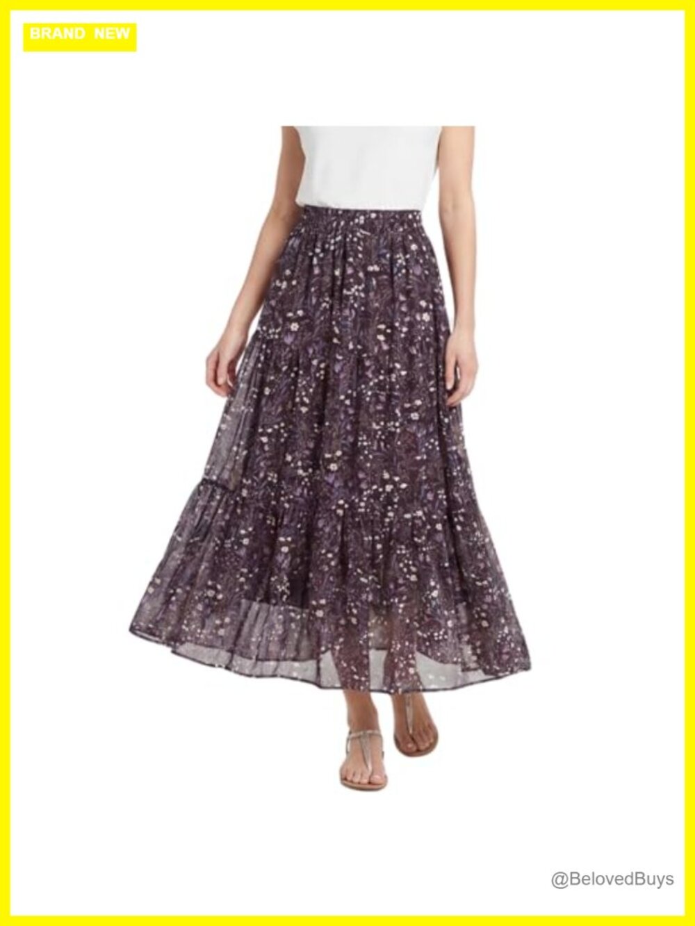 Tiered Ruffled Flowy Maxi Skirt Drawstring Low-Rise Casual Solid Beach